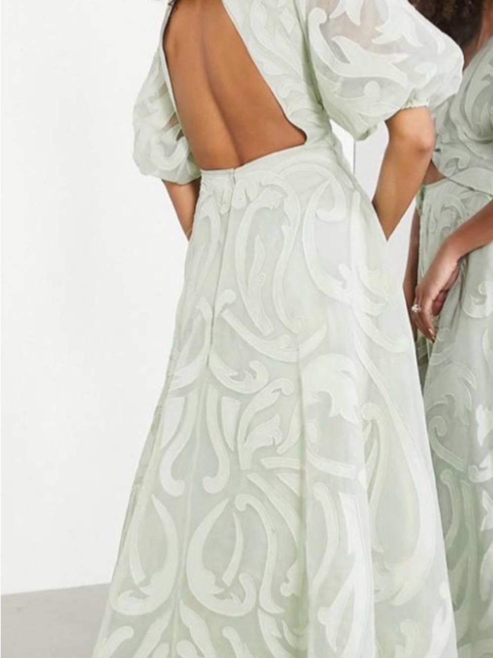 NWT ASOS EDITION embroidered organza midi dress in sage green - Picture 4 of 5